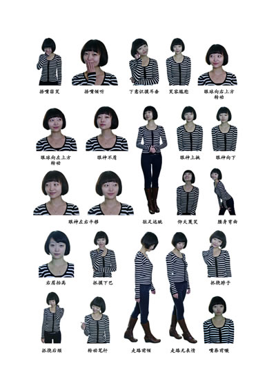 的表情动作,例如:皱一下眉,瘪着嘴…不要四字成