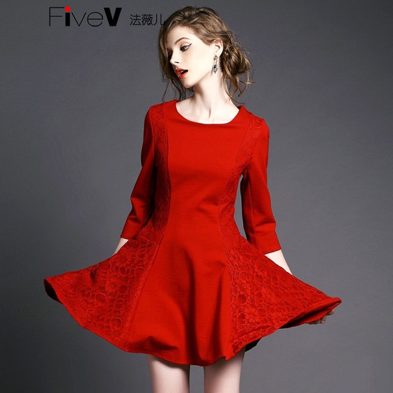 【FiveV 法薇儿2015新品<em>春季女士裙子</em>优雅蕾