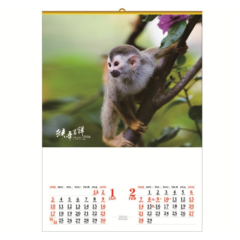 【2016绽美对开六张铜板纸月历挂历猴年吉祥